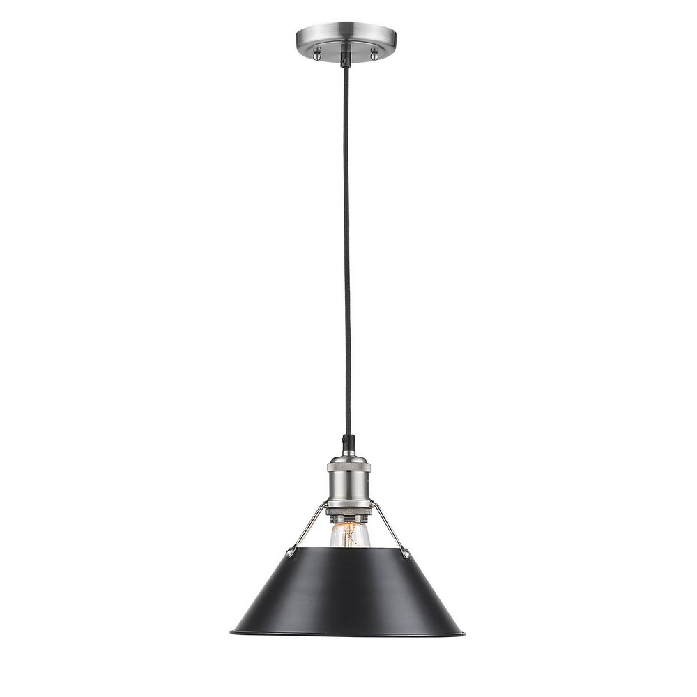 Golden Lighting-3306-M PW-BLK-Orwell - 1 Light Medium Pendant in Durable style - 8.5 Inches high by 10 Inches wide Pewter Matte Black Aged Brass Finish